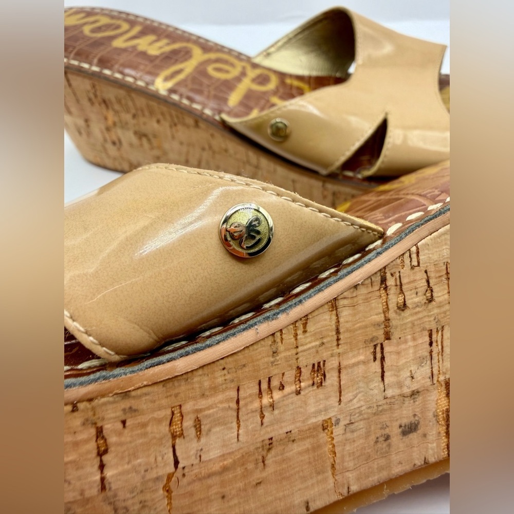 Sam Edelman Sandals 10M Cork Wedge Platform Beige Matte - Picture 10 of 11
